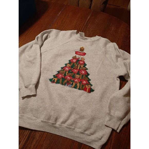 Hanes Tops - XL Hanes Her Way Handmade Christmas Holiday Long Sleeve Pullover Sweatshirt Bear